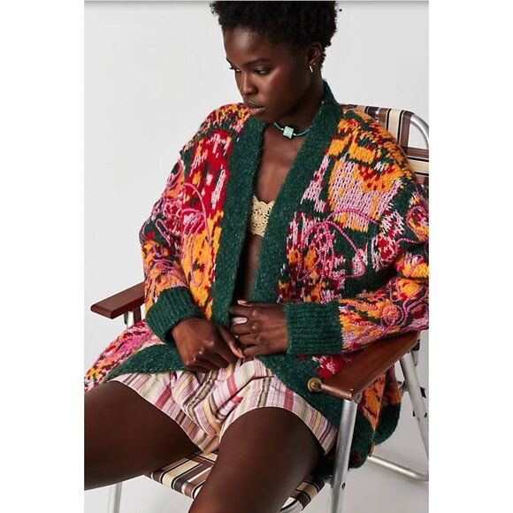 Free People $248 Alexis Floral Cardigan Size XL Oversized Sweater - Picture 3 of 5